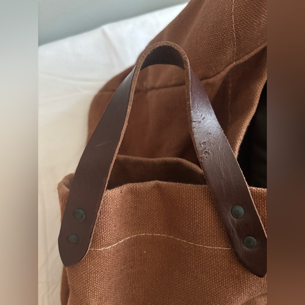 Tampico made in France cotton burlap leather tote bag - Picture 13 of 16